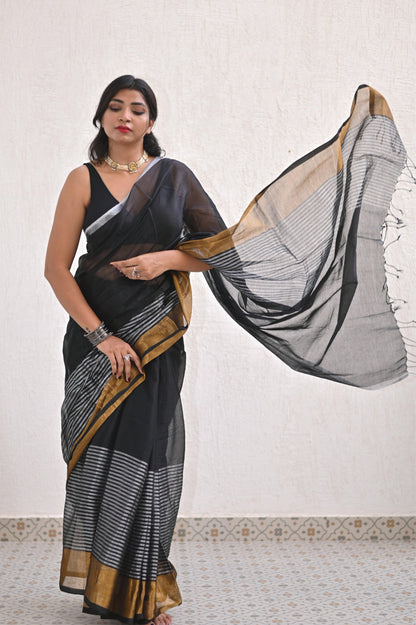 Gilded Black Mul Tissue Saree