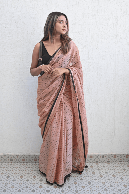 Blush Peach Polka Mul Saree