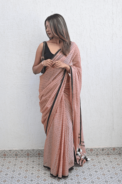Blush Peach Polka Mul Saree