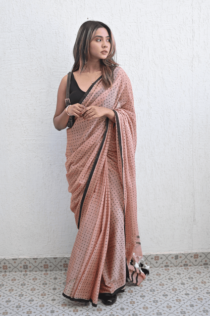 Blush Peach Polka Mul Saree