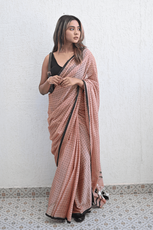 Blush Peach Polka Mul Saree