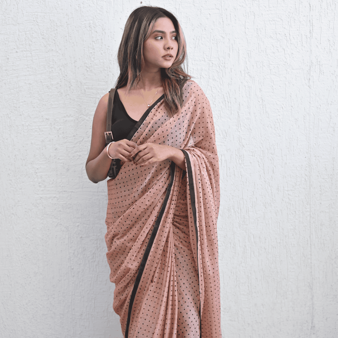 Blush Peach Polka Mul Saree