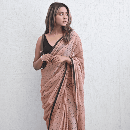 Blush Peach Polka Mul Saree