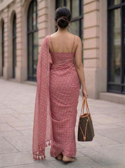 Vintage Speckle - Dusty Rose Polka Dot Modal Cotton Saree