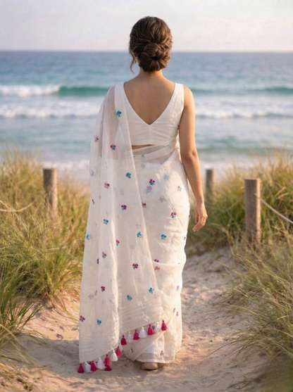 Bohemian Rhapsody - Hand Embroidered Mulmul Cotton Saree