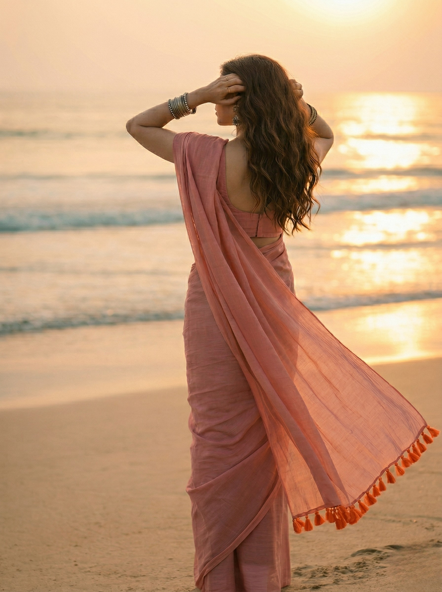 Mauve Melody - Plain Pink Mul Modal Saree