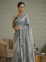 Silver Handloom Linen Tissue Saree