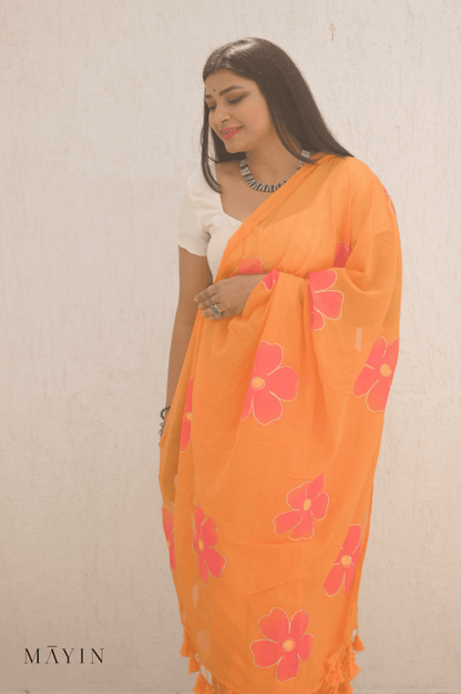 Tangerine Mulmul Saree - Mayin India 