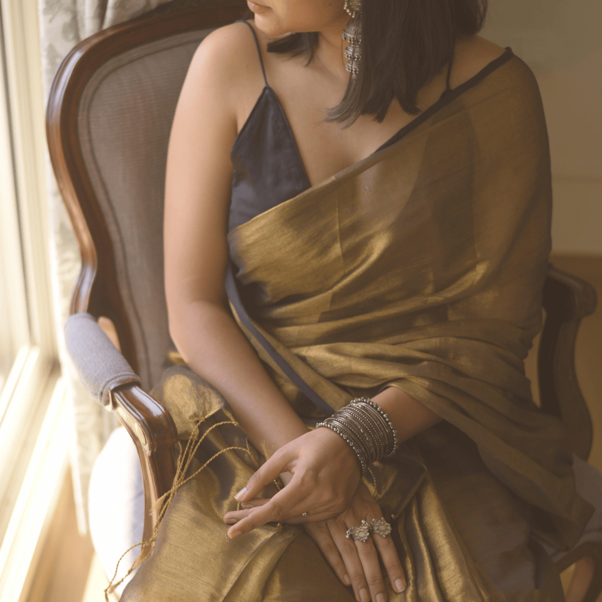 Gleaming Gold Mul Tissue Saree Thumbnail