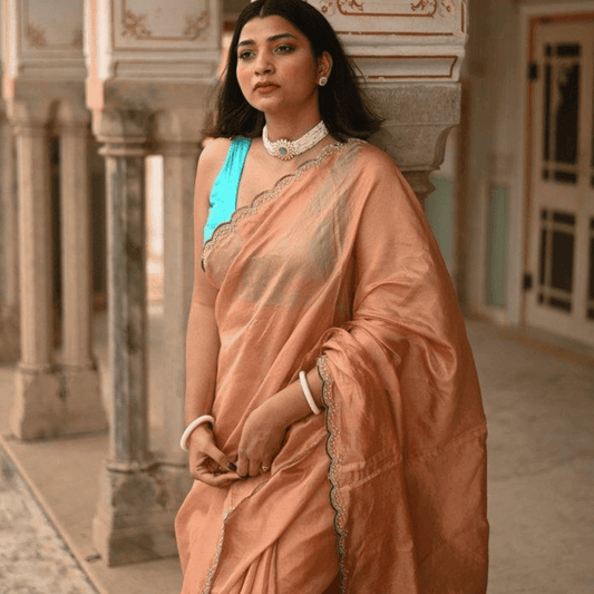Citrine Turquoise Handembroidered Saree