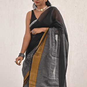 Gilded Black Mul Tissue Saree