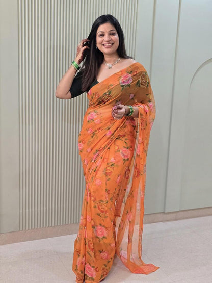 Vintage Orange Chiffon Saree