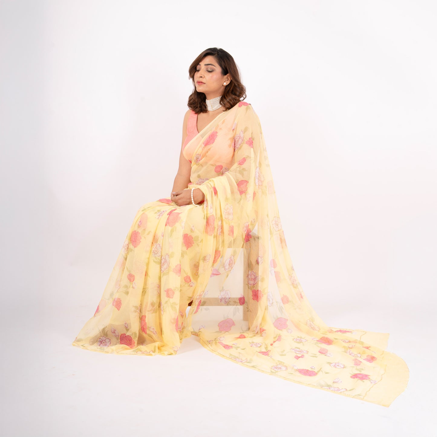Vintage Yellow Chiffon Saree