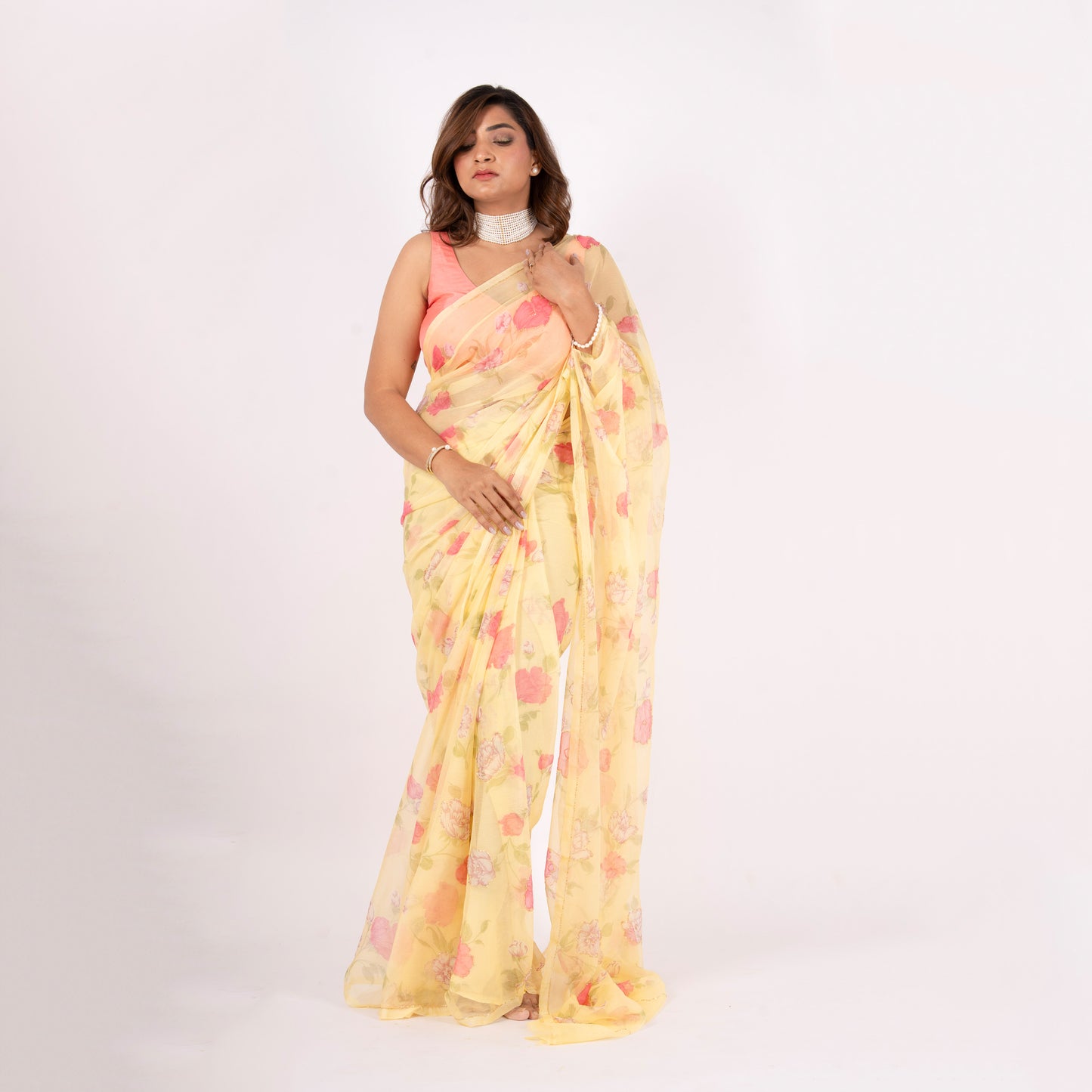 Vintage Yellow Chiffon Saree