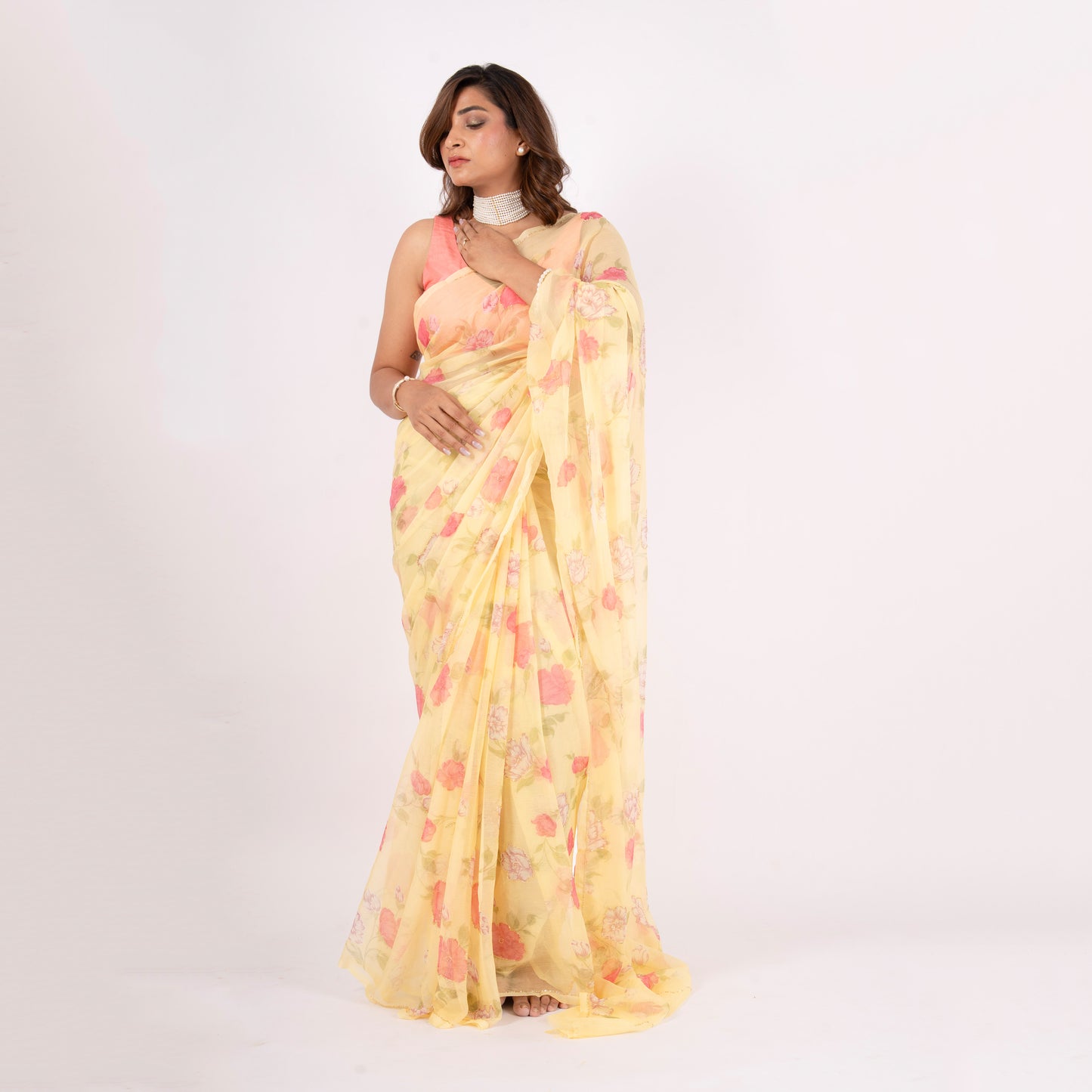 Vintage Yellow Chiffon Saree