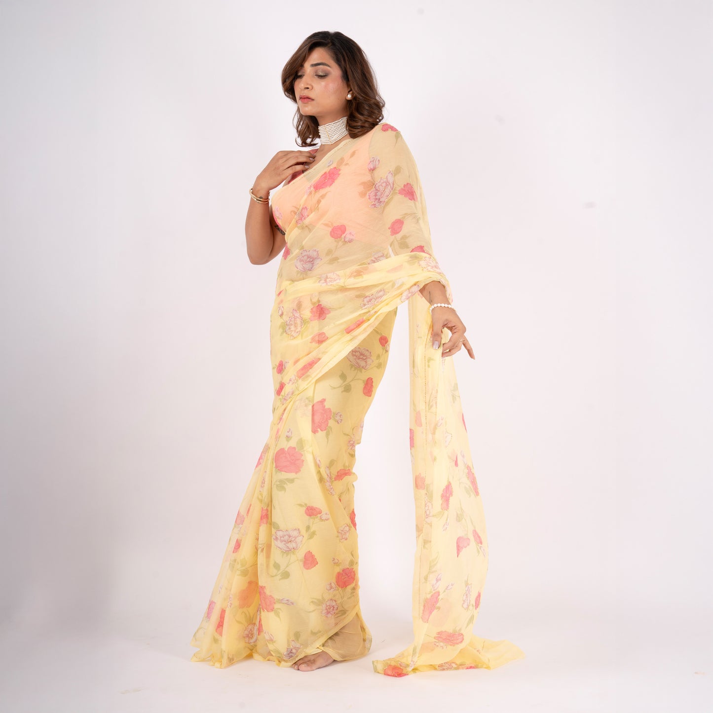Vintage Yellow Chiffon Saree