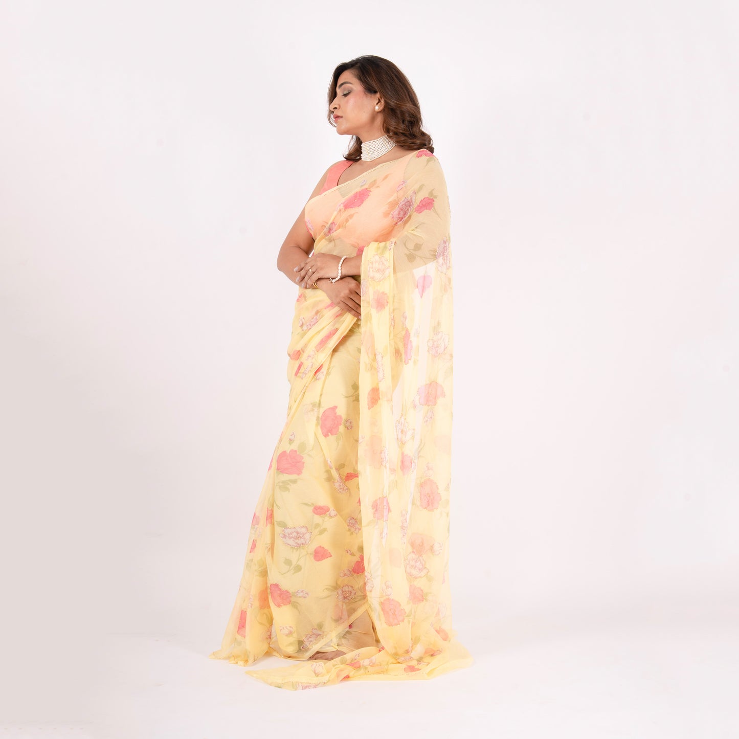 Vintage Yellow Chiffon Saree