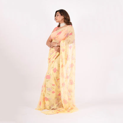 Vintage Yellow Chiffon Saree