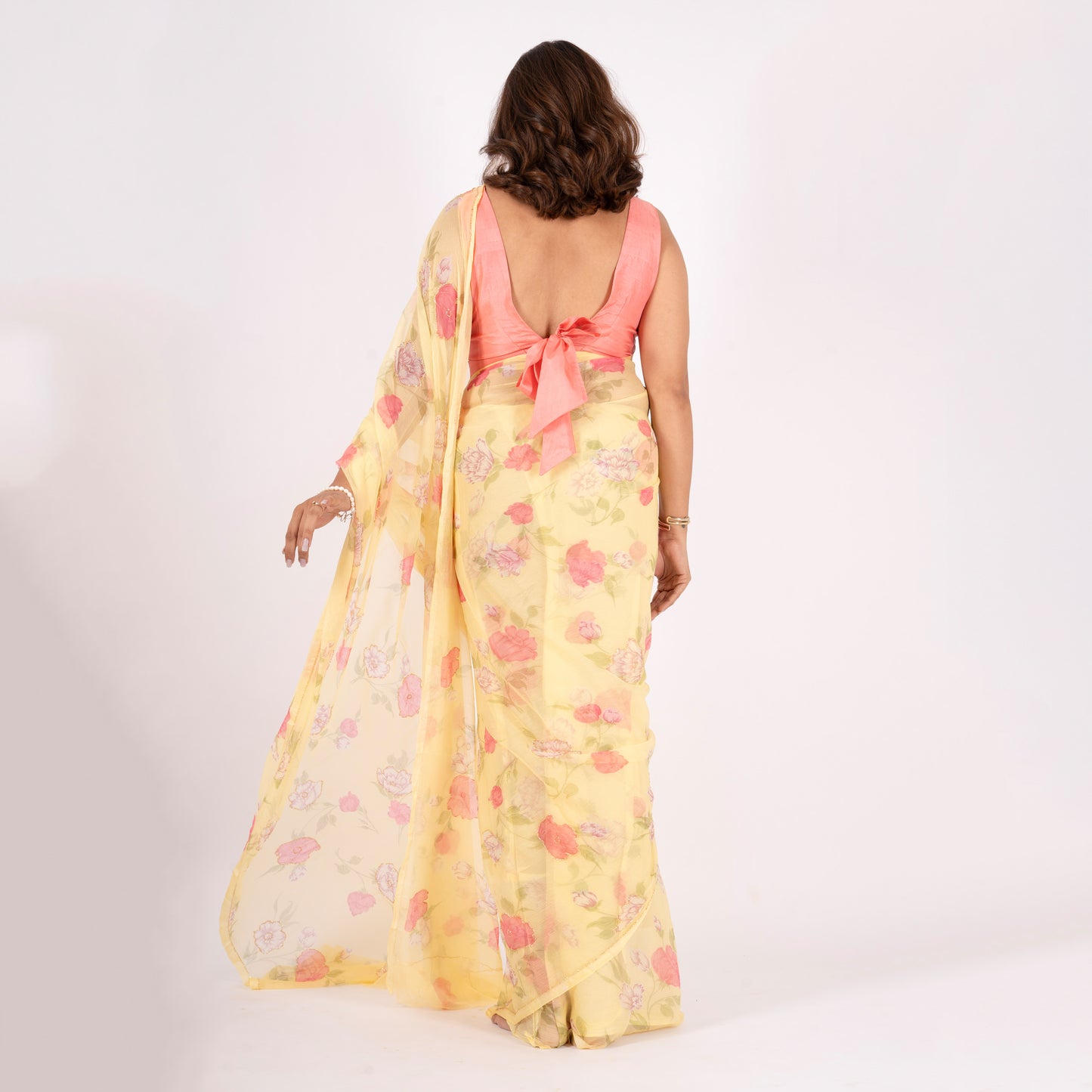 Vintage Yellow Chiffon Saree
