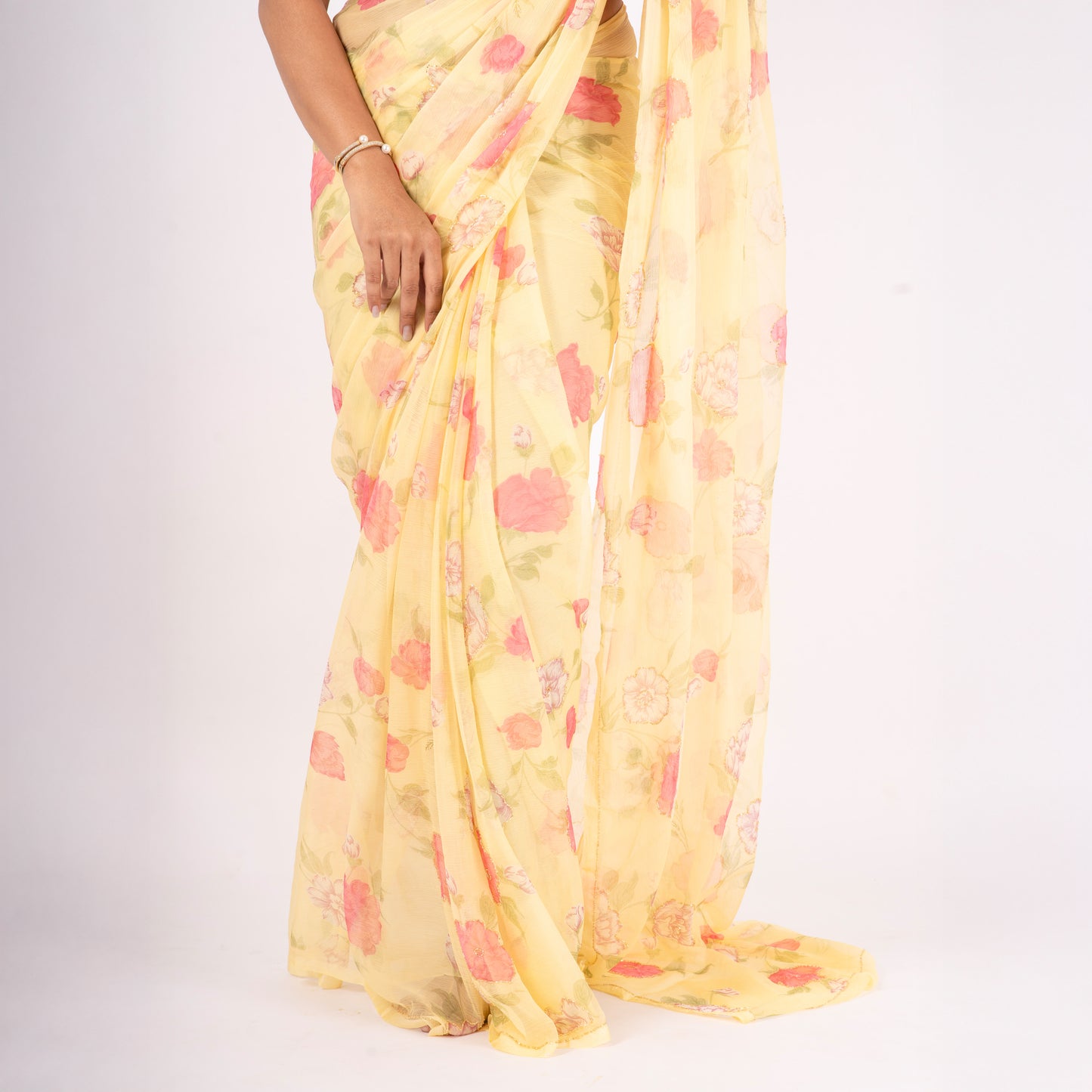 Vintage Yellow Chiffon Saree
