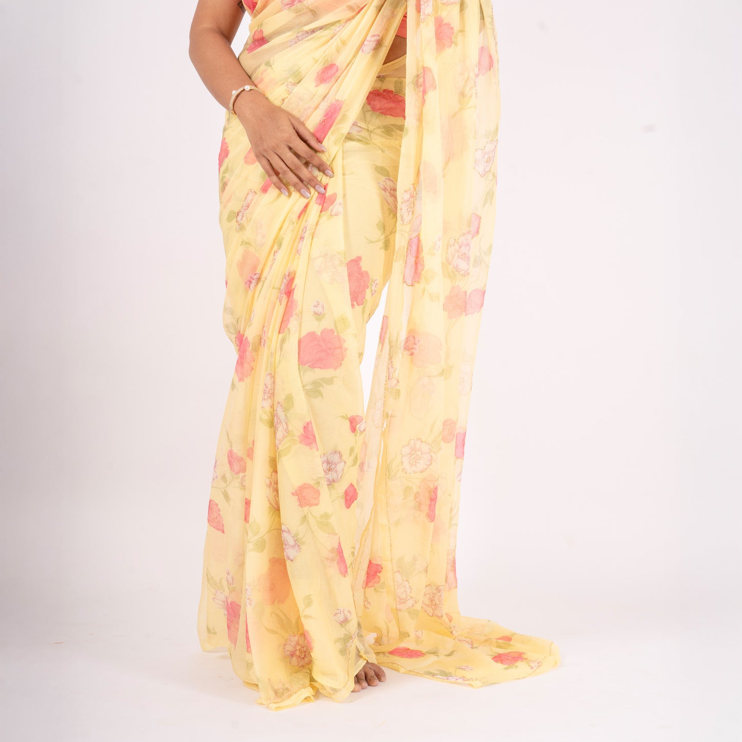 Vintage Yellow Chiffon Saree