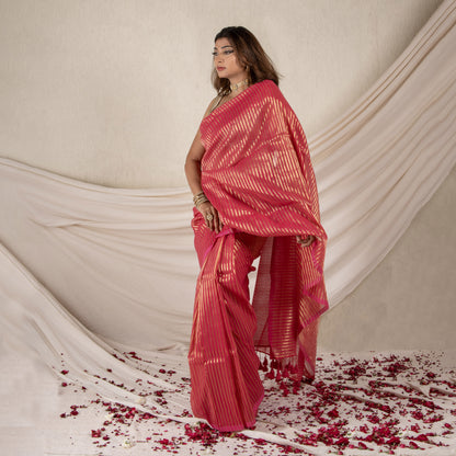 Arohi Gulabi Cotton Zari Saree