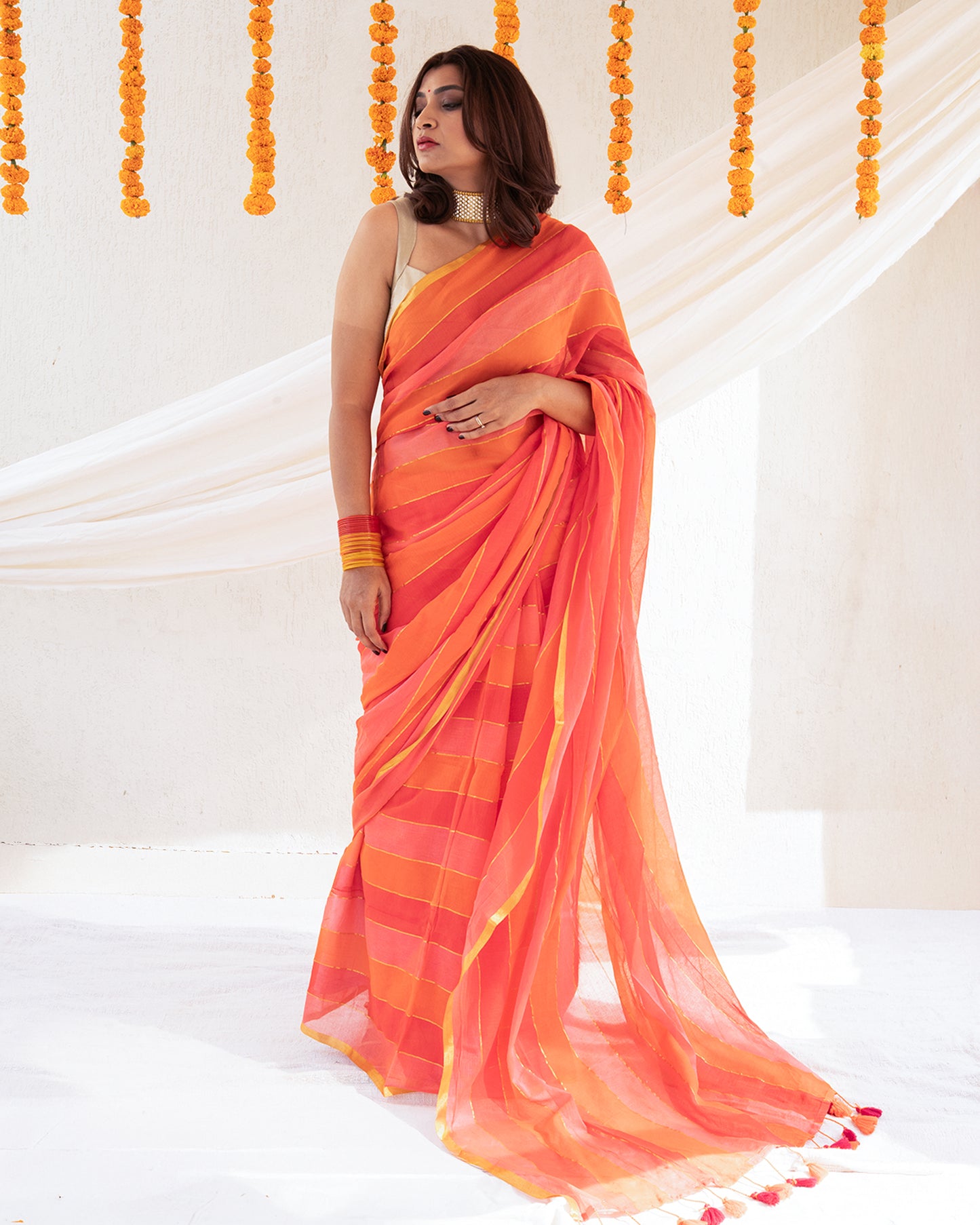 Rangrez Mulmul Zari Saree