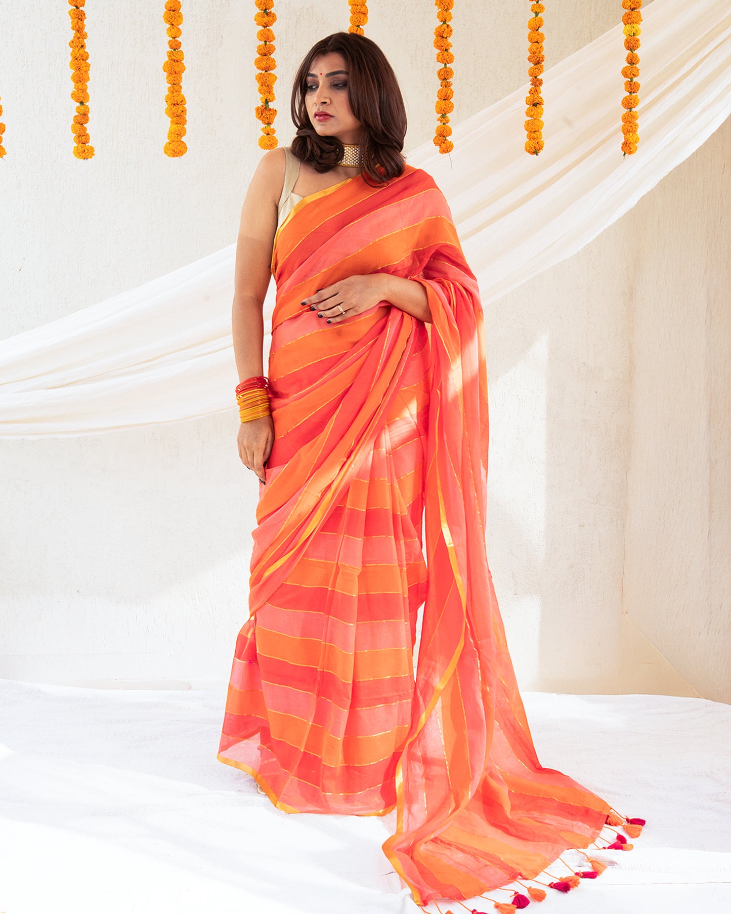 Rangrez Mulmul Zari Saree