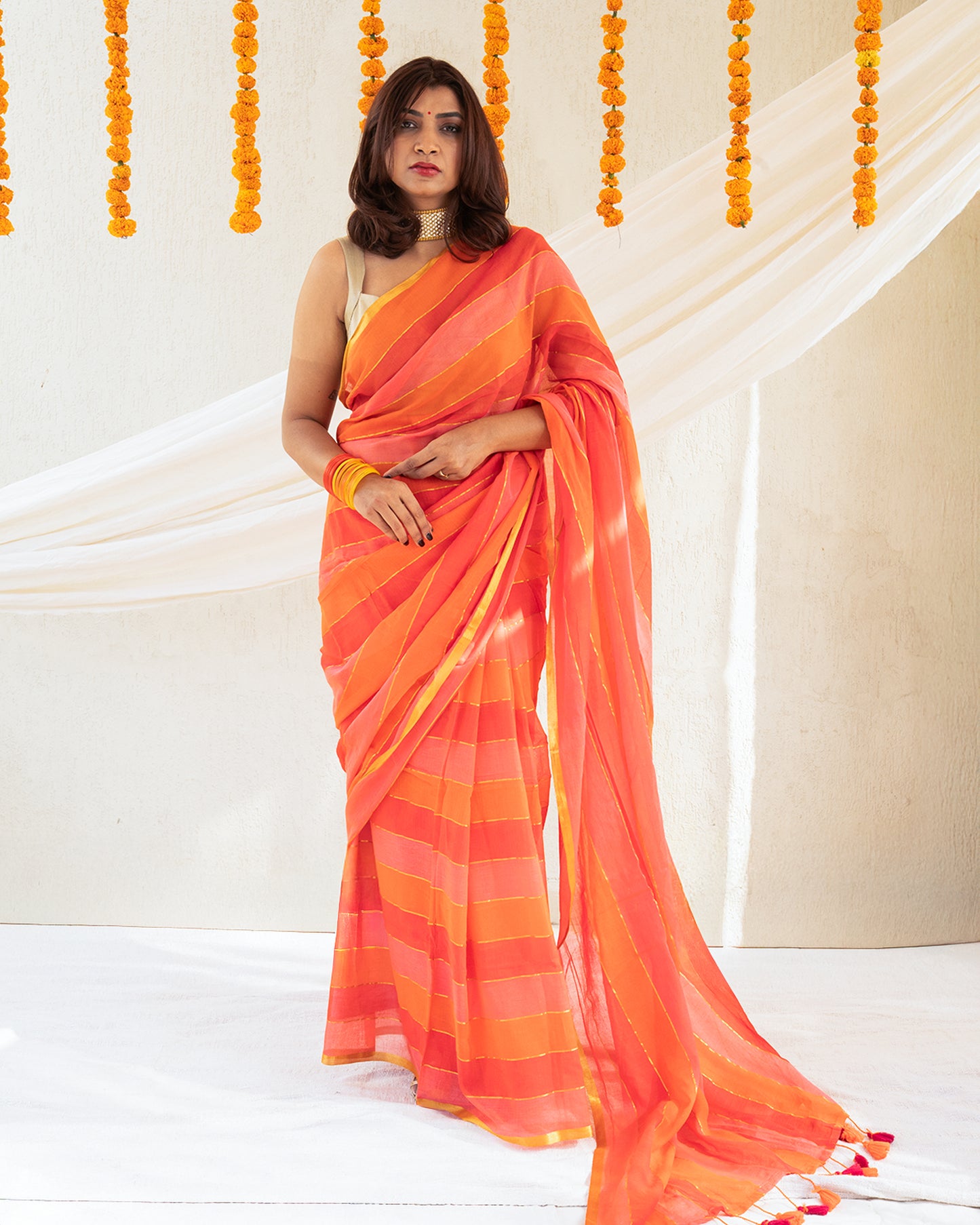 Rangrez Mulmul Zari Saree