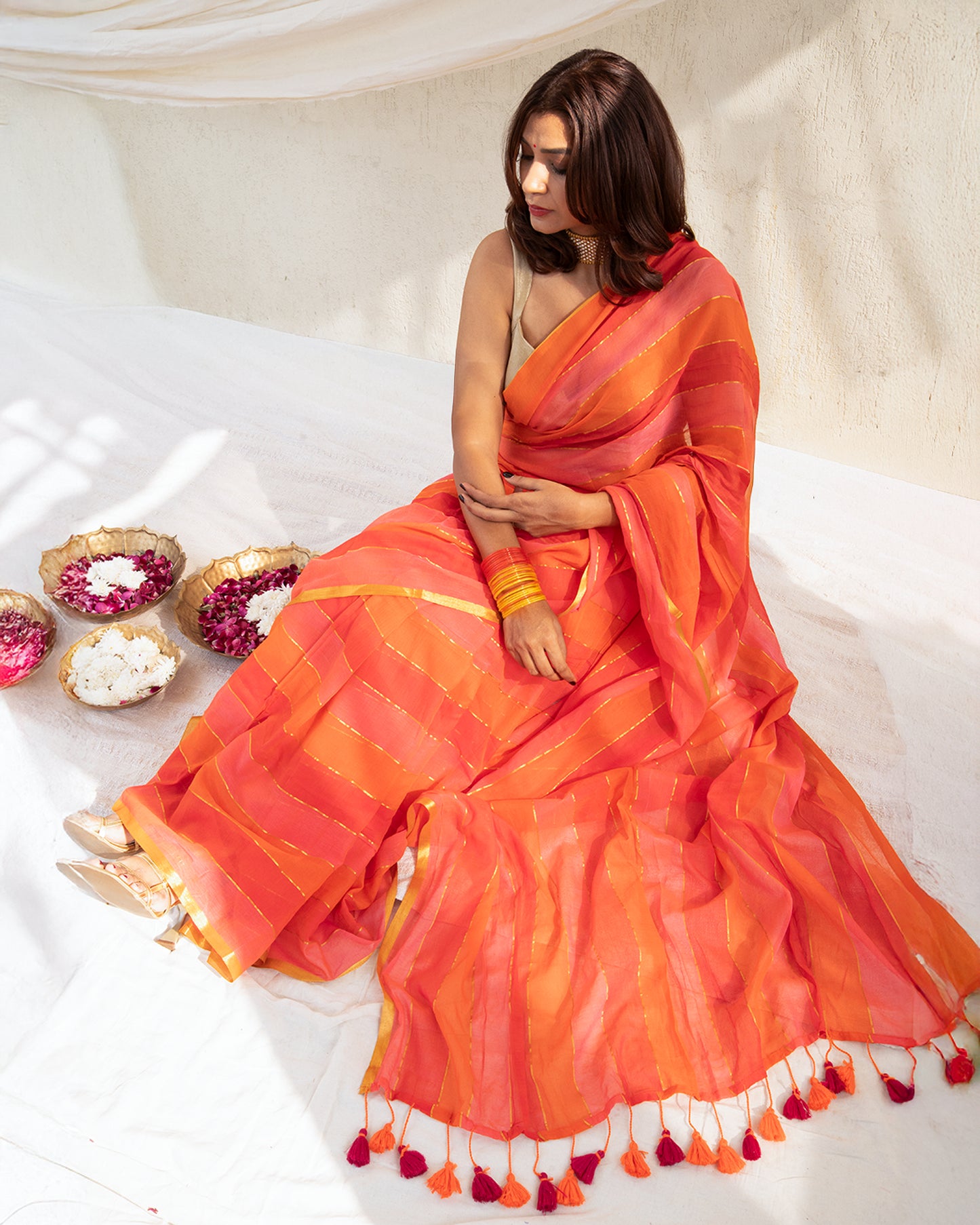 Rangrez Mulmul Zari Saree