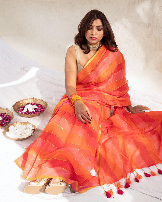 Rangrez Mulmul Zari Saree