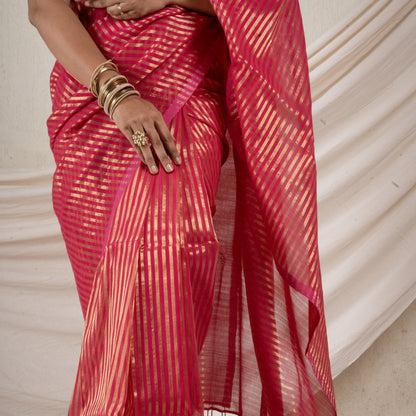 Arohi Gulabi Cotton Zari Saree