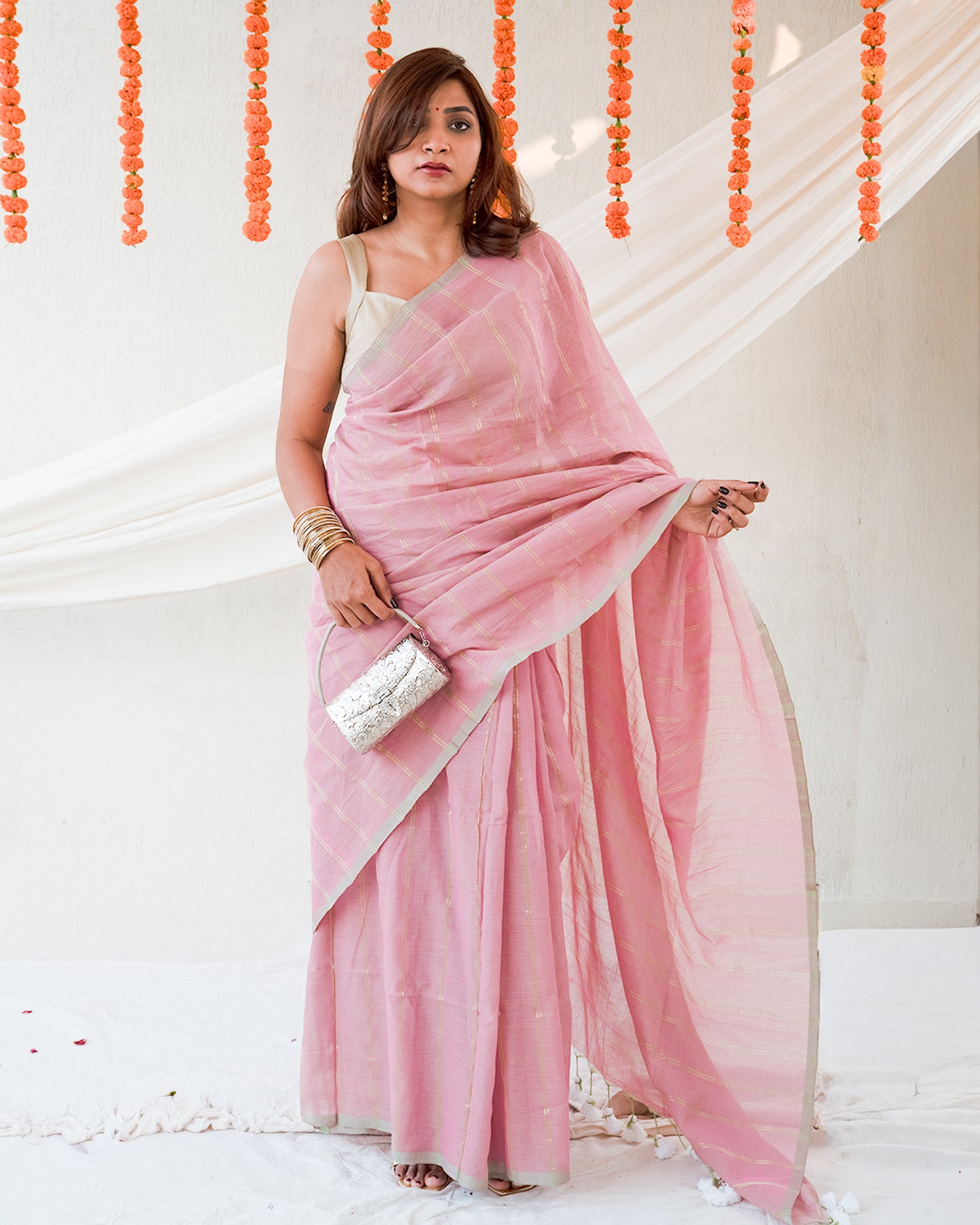Tara Mulmul Zari Stripe Saree