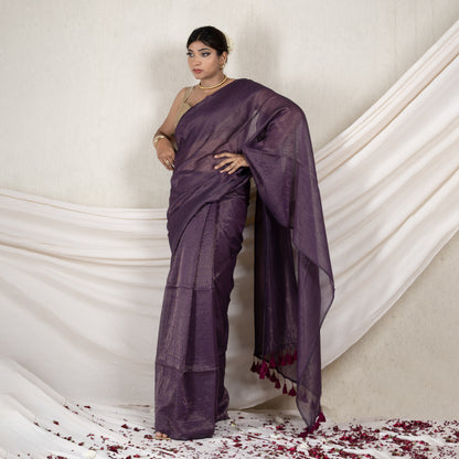 Merlot Gold Mul Saree