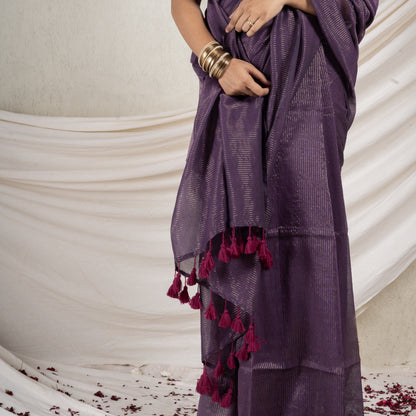 Merlot Gold Mul Saree