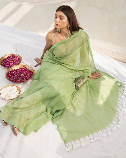 Raab Mulmul Zari Stripe Saree