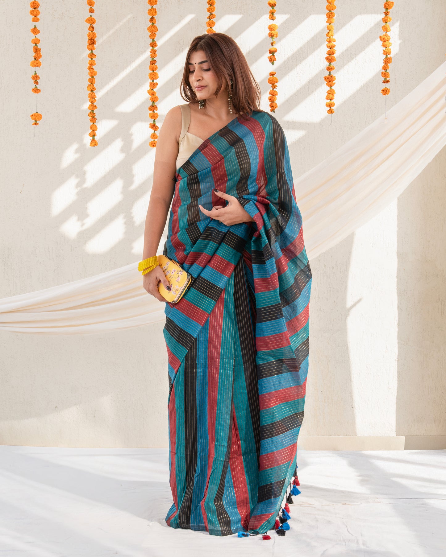 Siyaahi Cotton Zari Stripe Saree