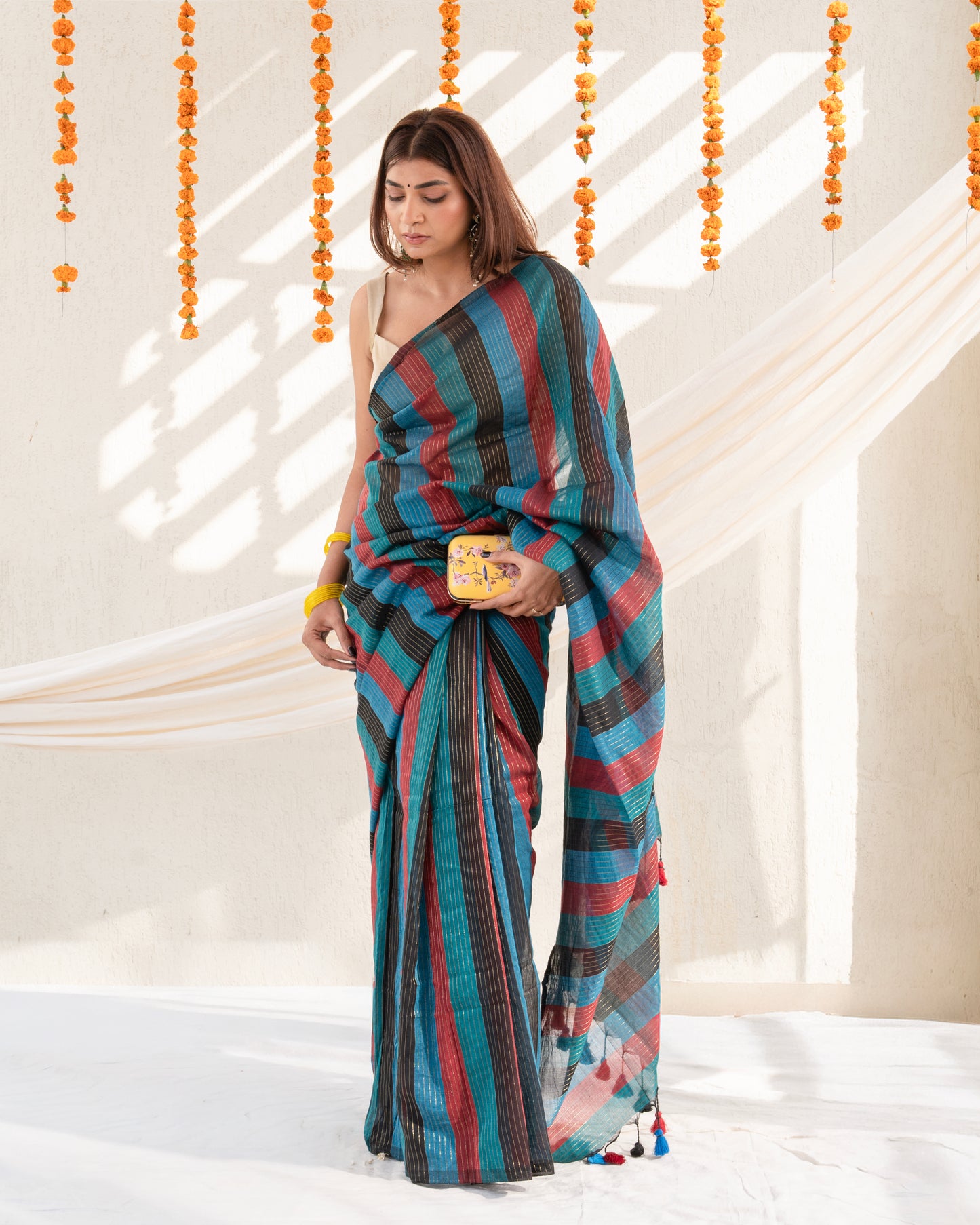 Siyaahi Cotton Zari Stripe Saree