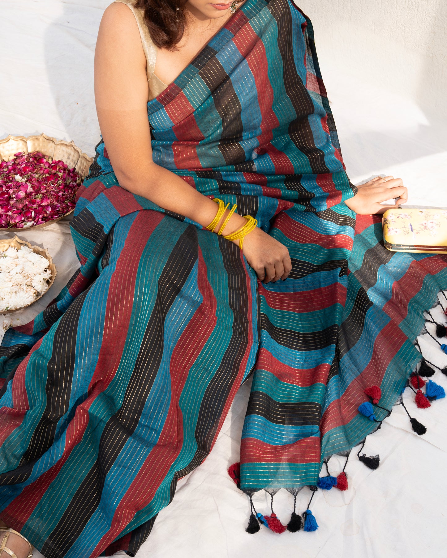 Siyaahi Cotton Zari Stripe Saree