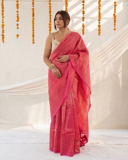 Arohi Gulabi Cotton Zari Saree
