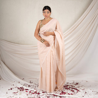 Beige Mulmul Zari Saree