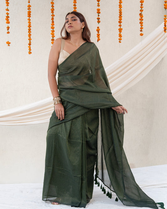 Emerald Zari Mul Saree