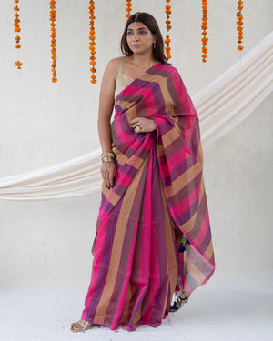 Samaya Cotton Zari Stripe Saree