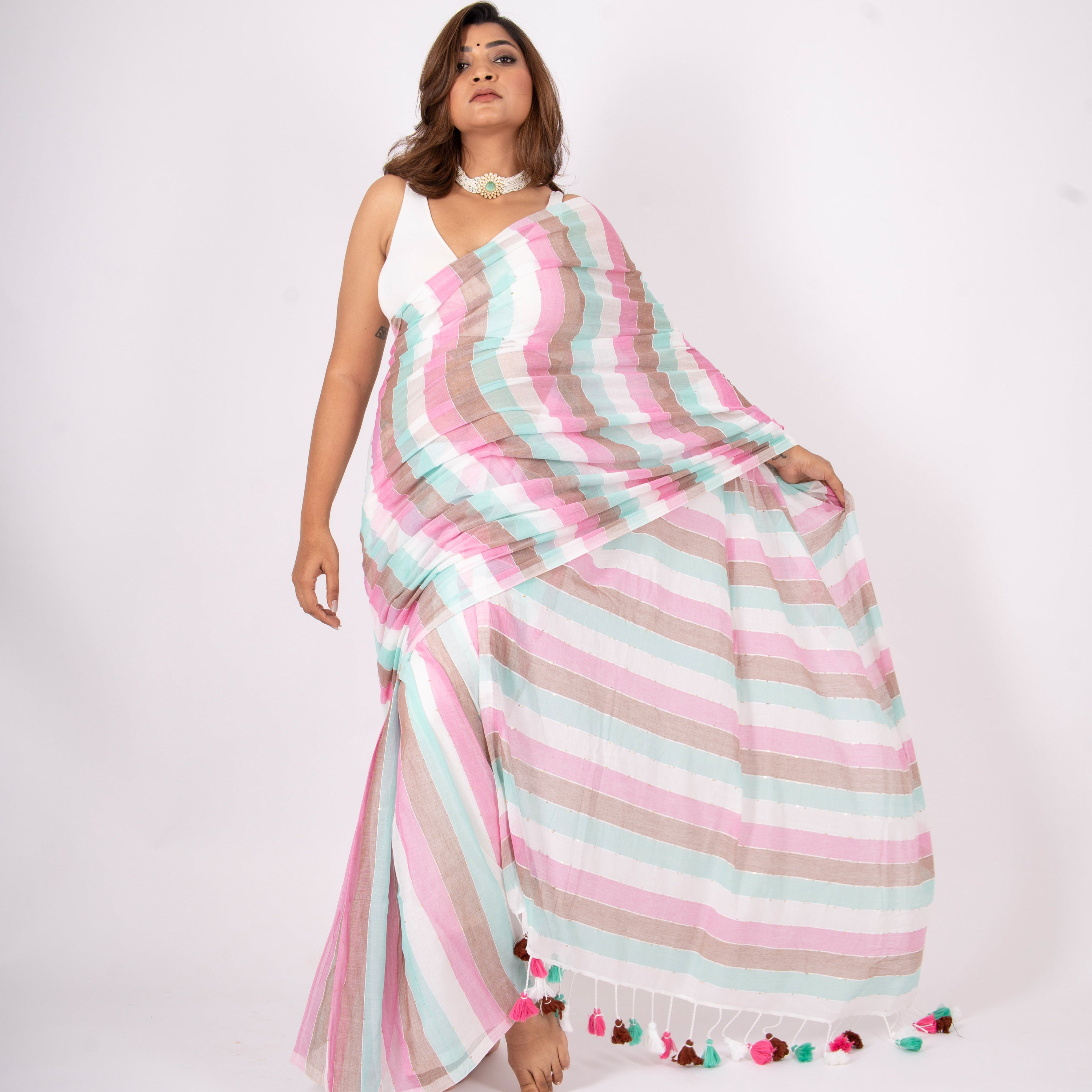 Aabroo Cotton Sequin Saree Thumbnail