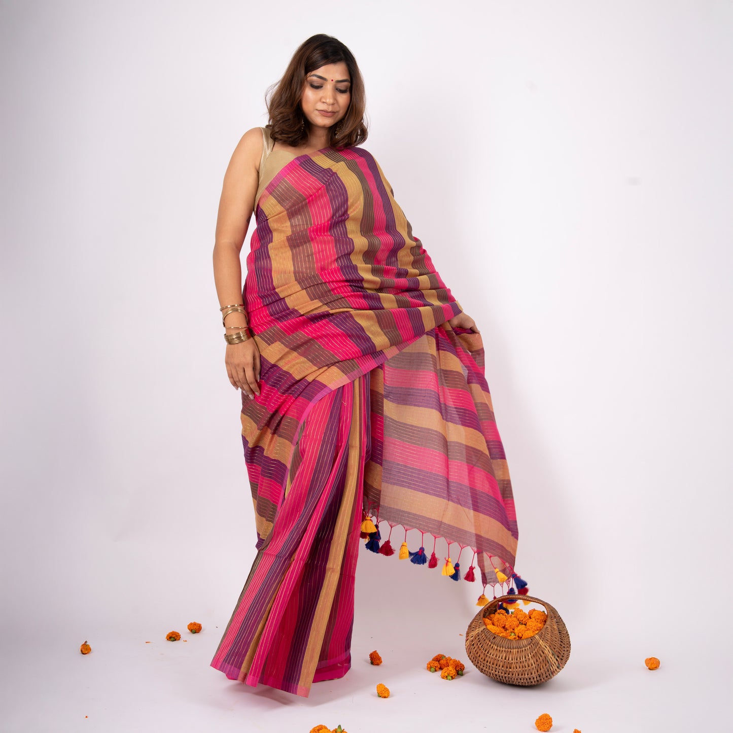 Samaya Cotton Zari Stripe Saree