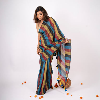Siyaahi Cotton Zari Stripe Saree
