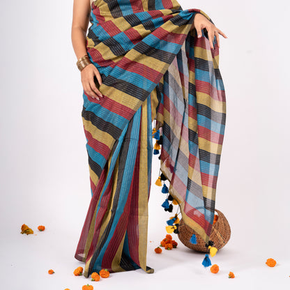 Siyaahi Cotton Zari Stripe Saree