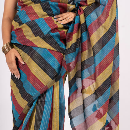 Siyaahi Cotton Zari Stripe Saree