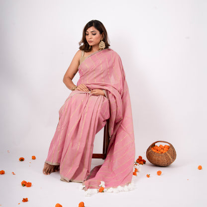 Tara Mulmul Zari Stripe Saree