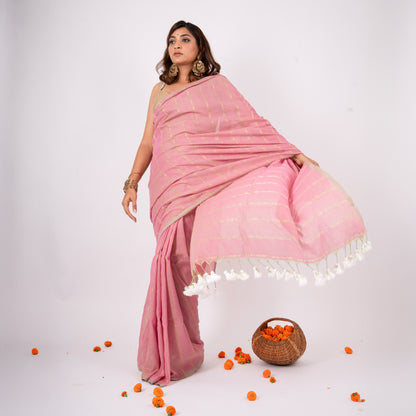 Tara Mulmul Zari Stripe Saree